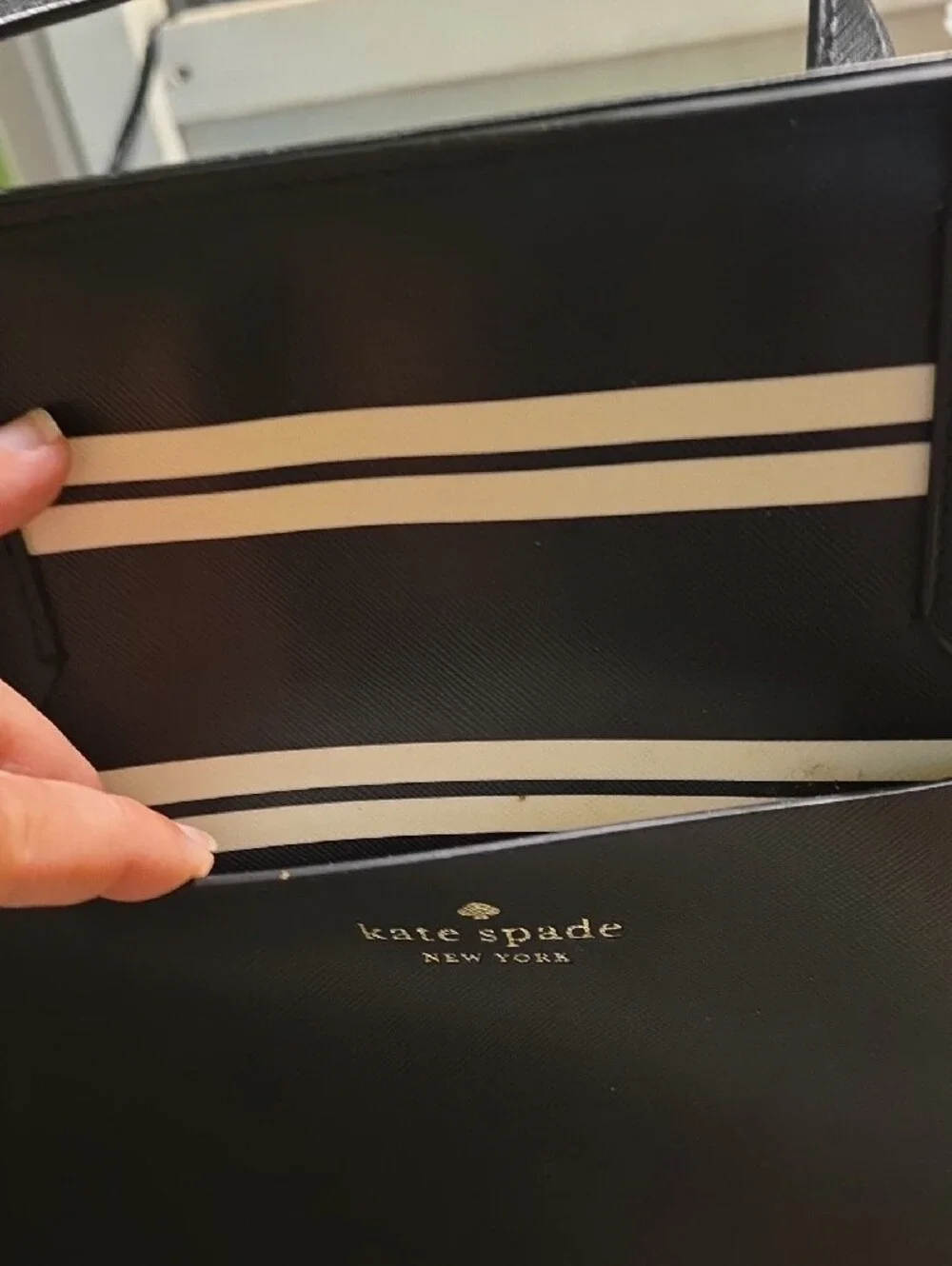 kate spade Black and White Striped Leather Tote